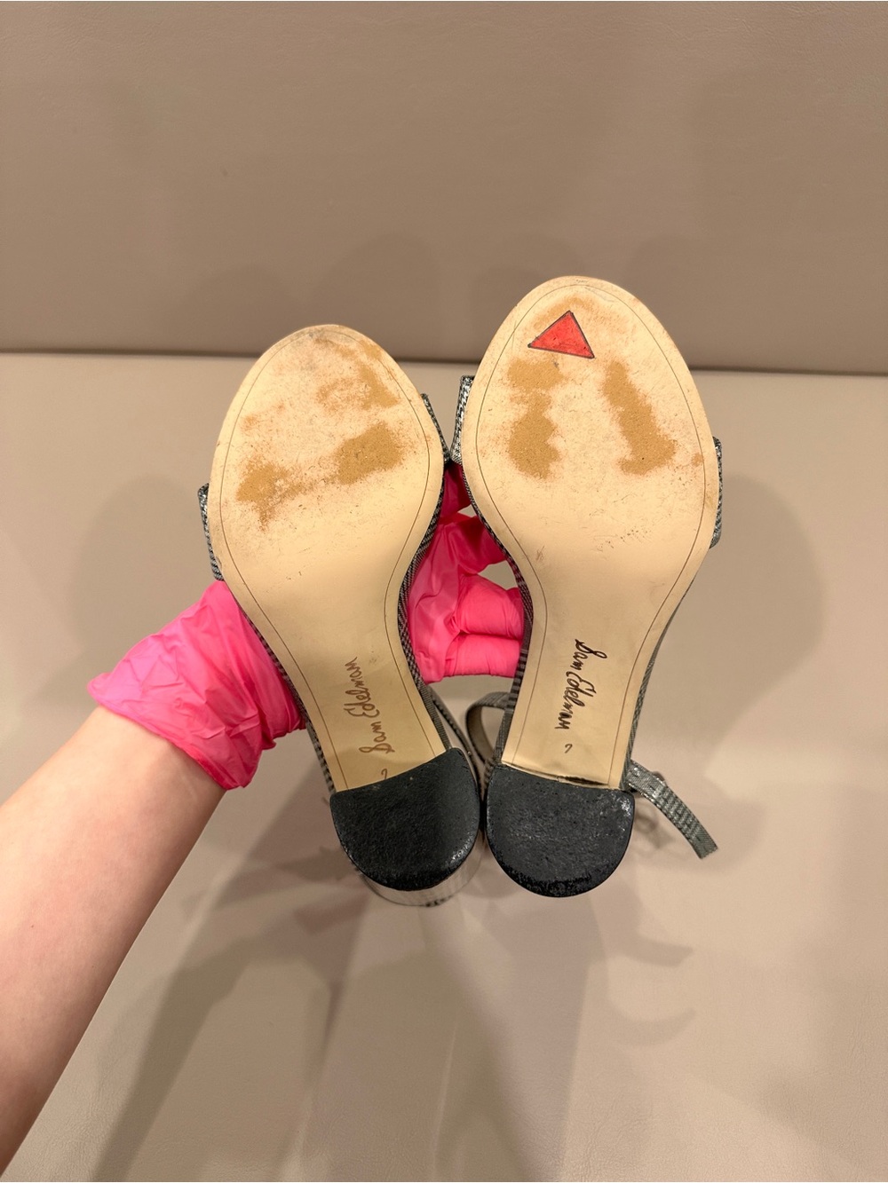 Sam Edelman Gray Plaid Block-Heel Ankle Strap Sandals - Picture 8 of 9